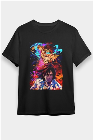 Attack On Titan Baskılı Unisex Siyah Tişört - Tshirt