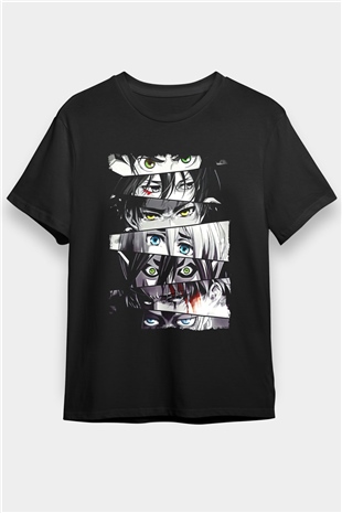 Attack On Titan Baskılı Unisex Siyah Tişört - Tshirt
