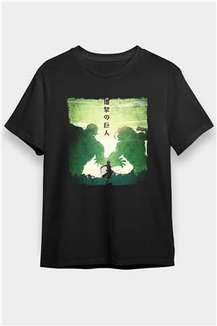 Attack On Titan Baskılı Unisex Siyah Tişört - Tshirt