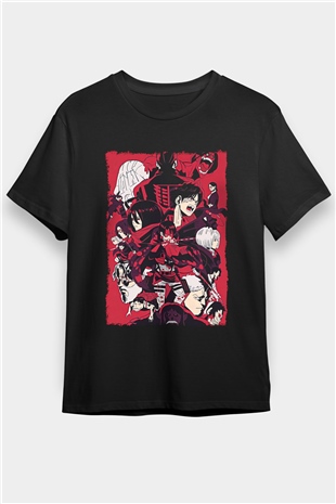 Attack On Titan Baskılı Unisex Siyah Tişört - Tshirt