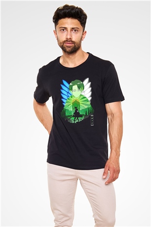 Attack On Titan Baskılı Unisex Siyah Tişört - Tshirt