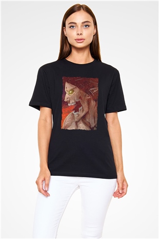 Attack On Titan Baskılı Unisex Siyah Tişört - Tshirt