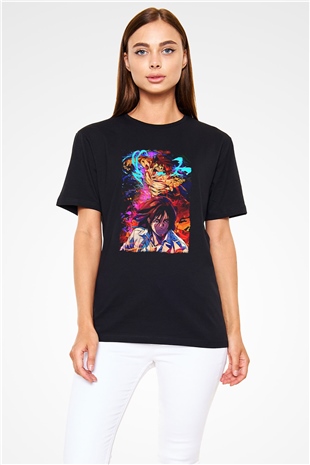 Attack On Titan Baskılı Unisex Siyah Tişört - Tshirt