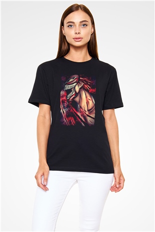 Attack On Titan Baskılı Unisex Siyah Tişört - Tshirt