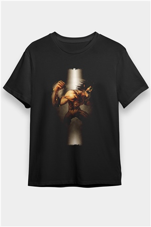Attack On Titan Baskılı Unisex Siyah Tişört - Tshirt