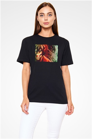 Attack On Titan Baskılı Unisex Siyah Tişört - Tshirt