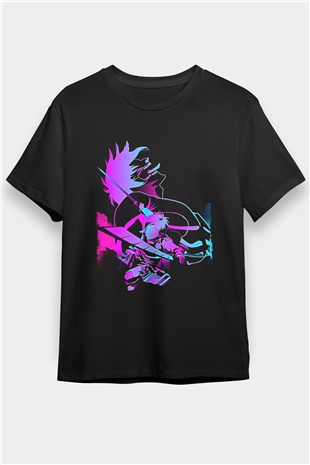 Attack On Titan Baskılı Unisex Siyah Tişört - Tshirt