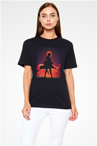 Attack On Titan Baskılı Unisex Siyah Tişört - Tshirt