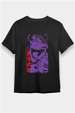 Attack On Titan Baskılı Unisex Siyah Tişört - Tshirt