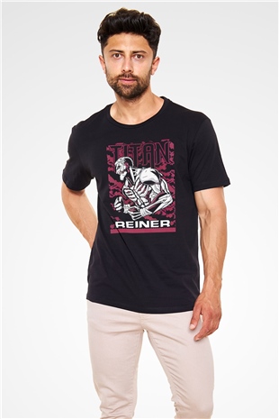 Attack On Titan Baskılı Unisex Siyah Tişört - Tshirt