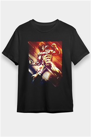 Attack On Titan Baskılı Unisex Siyah Tişört - Tshirt
