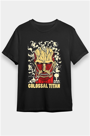 Attack On Titan Baskılı Unisex Siyah Tişört - Tshirt