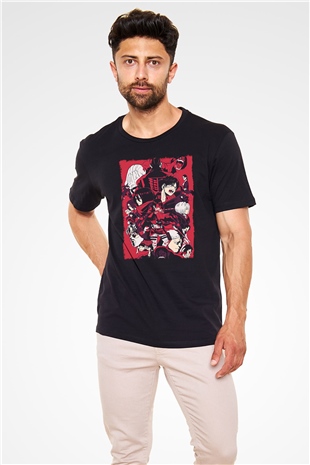 Attack On Titan Baskılı Unisex Siyah Tişört - Tshirt