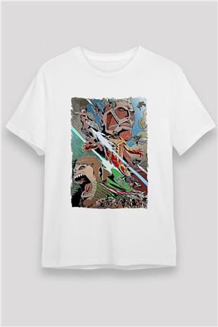 Attack On Titan Baskılı Unisex Siyah Tişört - Tshirt
