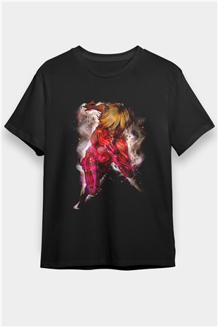 Attack On Titan Baskılı Unisex Siyah Tişört - Tshirt