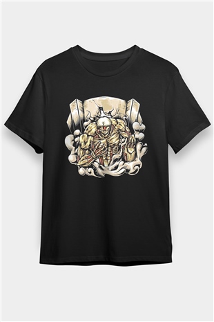 Attack On Titan Baskılı Unisex Siyah Tişört - Tshirt