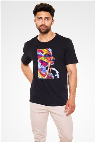 Attack On Titan Baskılı Unisex Siyah Tişört - Tshirt