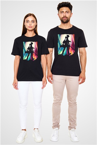 Attack On Titan Baskılı Unisex Siyah Tişört - Tshirt