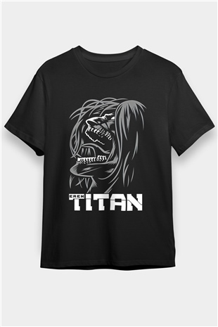 Attack On Titan Baskılı Unisex Siyah Tişört - Tshirt
