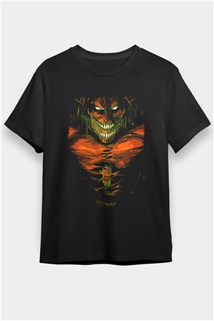 Attack On Titan Baskılı Unisex Siyah Tişört - Tshirt
