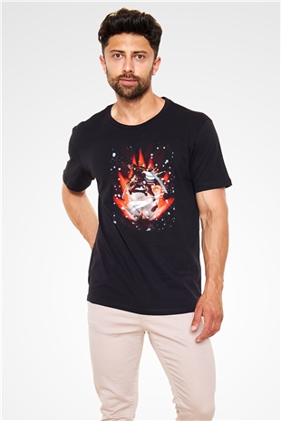 Attack On Titan Baskılı Unisex Siyah Tişört - Tshirt