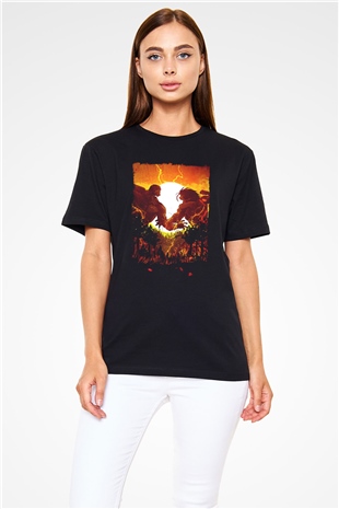 Attack On Titan Baskılı Unisex Siyah Tişört - Tshirt