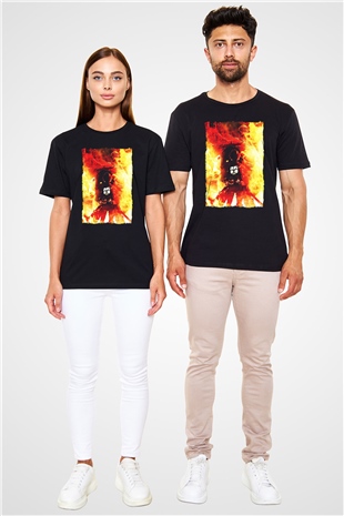 Attack On Titan Baskılı Unisex Siyah Tişört - Tshirt