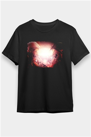 Attack On Titan Baskılı Unisex Siyah Tişört - Tshirt
