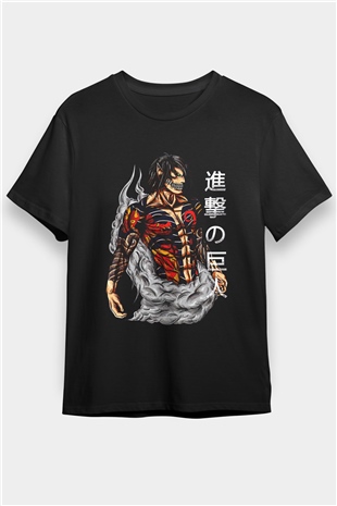 Attack On Titan Baskılı Unisex Siyah Tişört - Tshirt