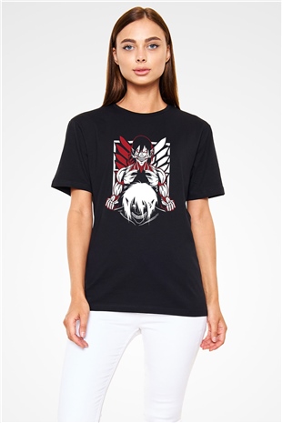 Attack On Titan Baskılı Unisex Siyah Tişört - Tshirt