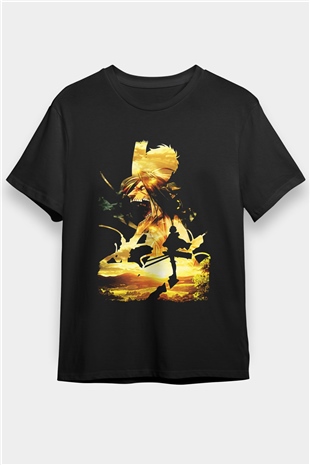 Attack On Titan Baskılı Unisex Siyah Tişört - Tshirt