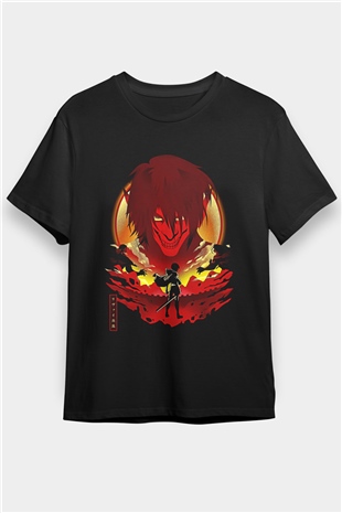 Attack On Titan Baskılı Unisex Siyah Tişört - Tshirt