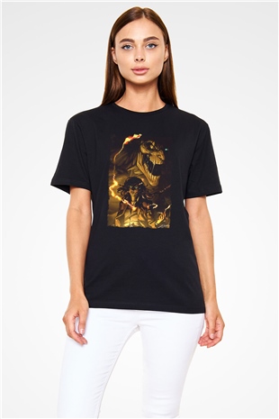 Attack On Titan Baskılı Unisex Siyah Tişört - Tshirt