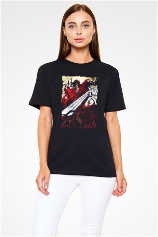 Attack On Titan Baskılı Unisex Siyah Tişört - Tshirt
