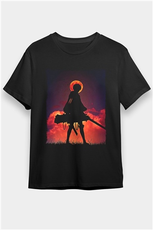 Attack On Titan Baskılı Unisex Siyah Tişört - Tshirt