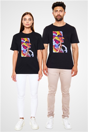 Attack On Titan Baskılı Unisex Siyah Tişört - Tshirt