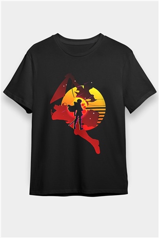 Attack On Titan Baskılı Unisex Siyah Tişört - Tshirt
