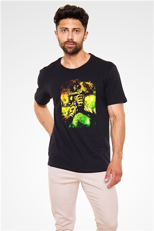 Attack On Titan Baskılı Unisex Siyah Tişört - Tshirt