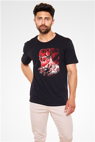 Attack On Titan Baskılı Unisex Siyah Tişört - Tshirt