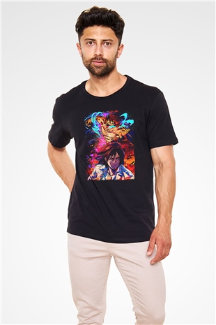 Attack On Titan Baskılı Unisex Siyah Tişört - Tshirt