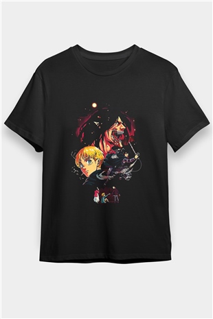 Attack On Titan Baskılı Unisex Siyah Tişört - Tshirt
