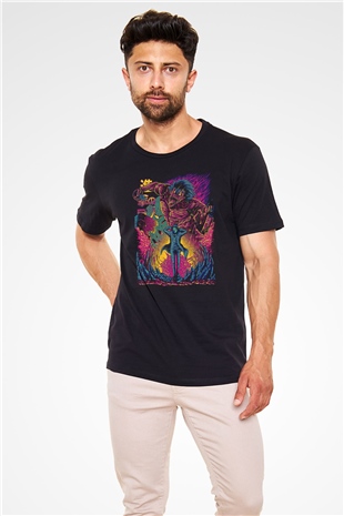 Attack On Titan Baskılı Unisex Siyah Tişört - Tshirt