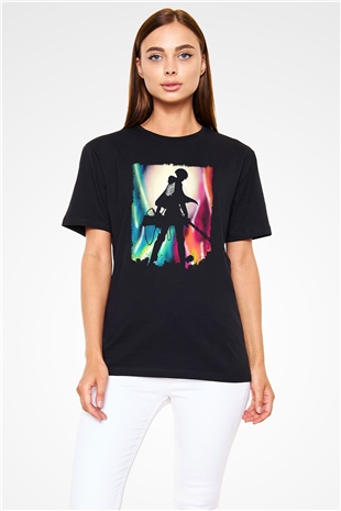Attack On Titan Baskılı Unisex Siyah Tişört - Tshirt