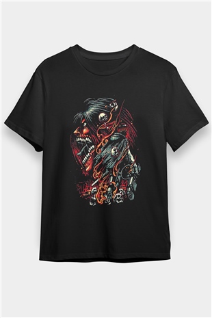 Attack On Titan Baskılı Unisex Siyah Tişört - Tshirt
