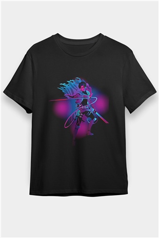 Attack On Titan Baskılı Unisex Siyah Tişört - Tshirt