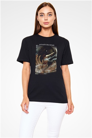 Attack On Titan Baskılı Unisex Siyah Tişört - Tshirt