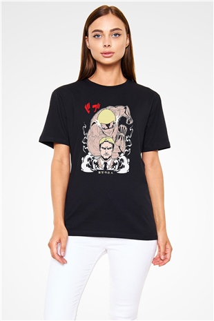 Attack On Titan Baskılı Unisex Siyah Tişört - Tshirt