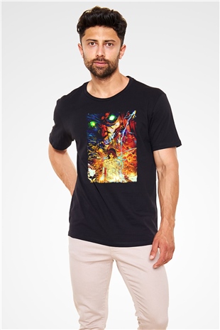Attack On Titan Baskılı Unisex Siyah Tişört - Tshirt