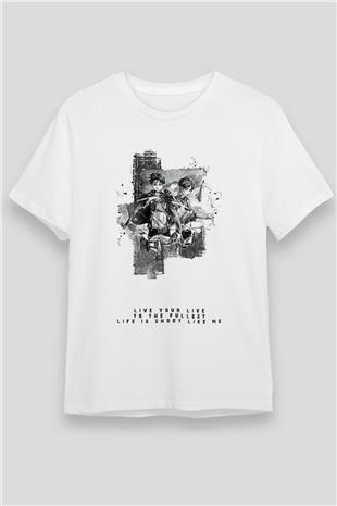 Attack On Titan Baskılı Unisex Siyah Tişört - Tshirt