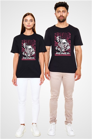 Attack On Titan Baskılı Unisex Siyah Tişört - Tshirt